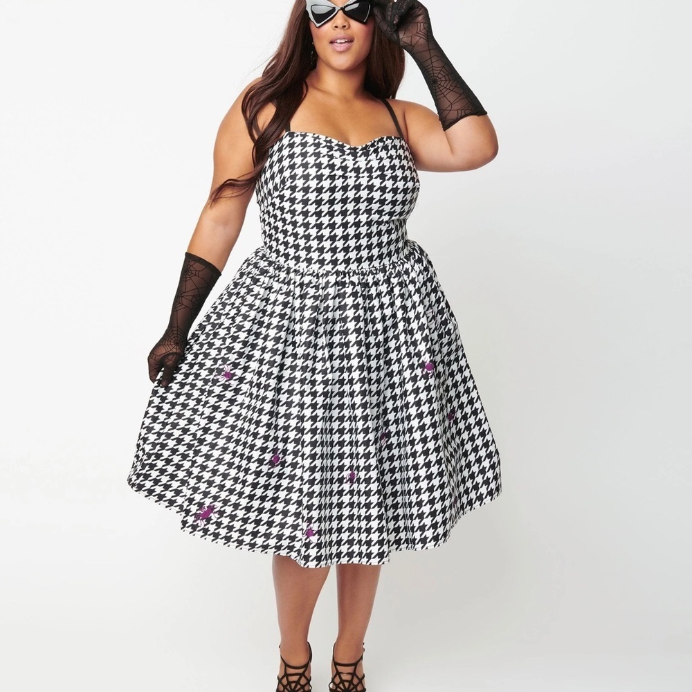 UV Black Houndstooth & Purple Spiders Darcy Swing Dress (Runs small)